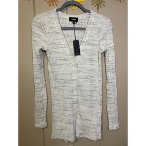 Monrow Cosmo Ribbed Cardigan in Heather Ash Medium New With Tags
